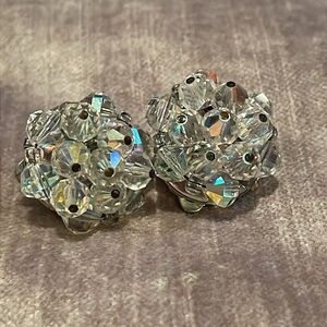 Vintage Aurora Borealis Snow Ball Style Clip On Earrings